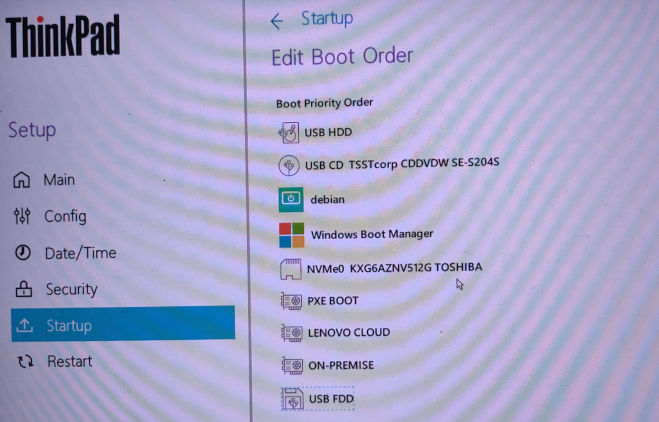 boot order sub-sub-menu from thinkpad bios