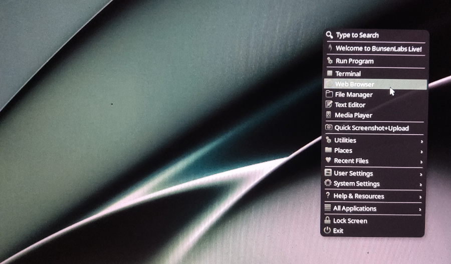 desktop menu option to open a web browser